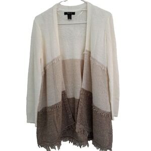 Style‎ & Co Ombre Fringe Cardigan S Cream to Brown Knit Boho Sweater Wrap